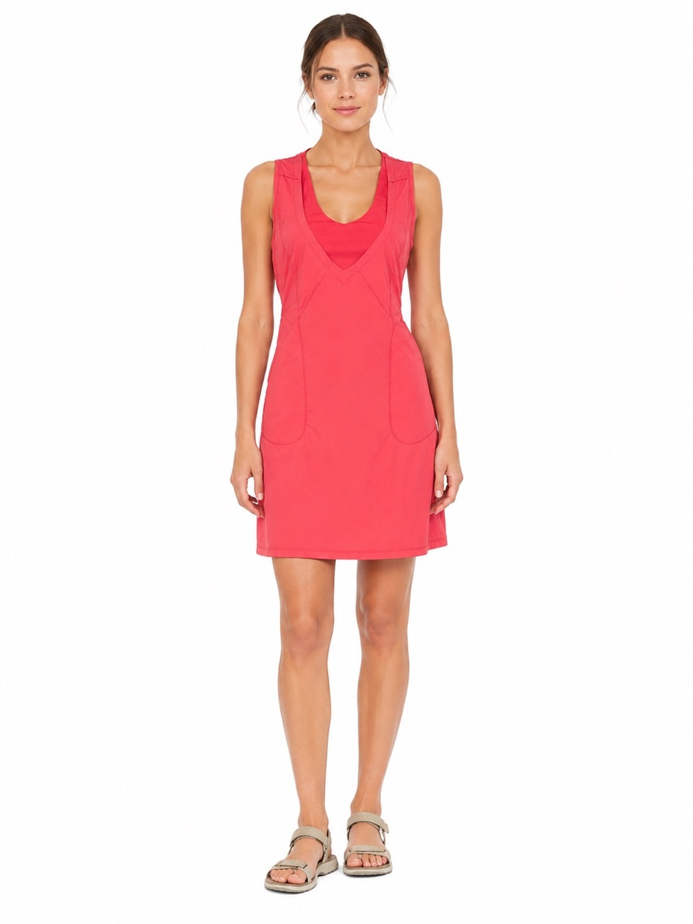 Indygena Indyeva Coral Pink Travel Dress Small Quick Dry Ruched Pocket Dress